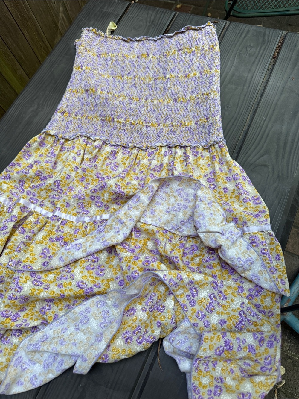 Free People Lavender and Yellow Floral Strapless Tiered Midi Dress - Picture 8 of 8